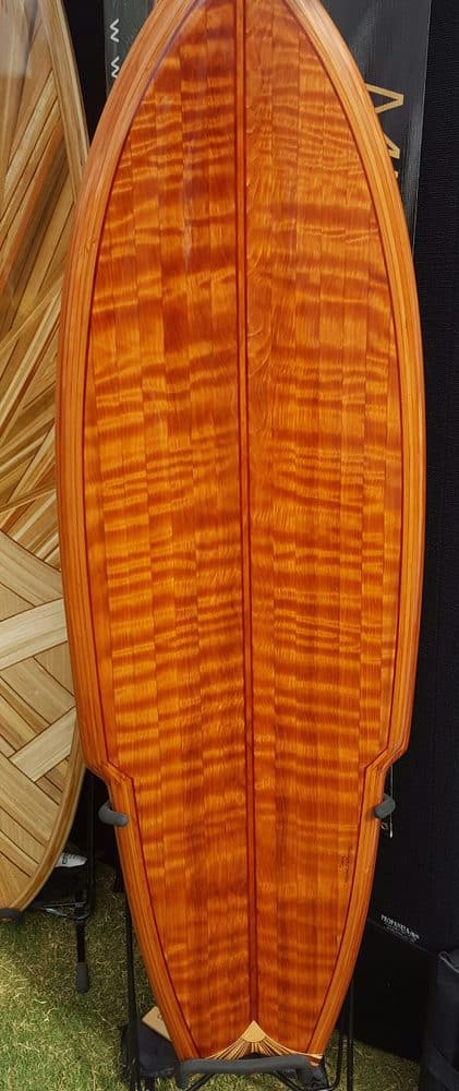 A beautiful wood inlay surfboard