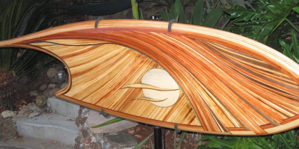 An Asymmetrical wood surfboard