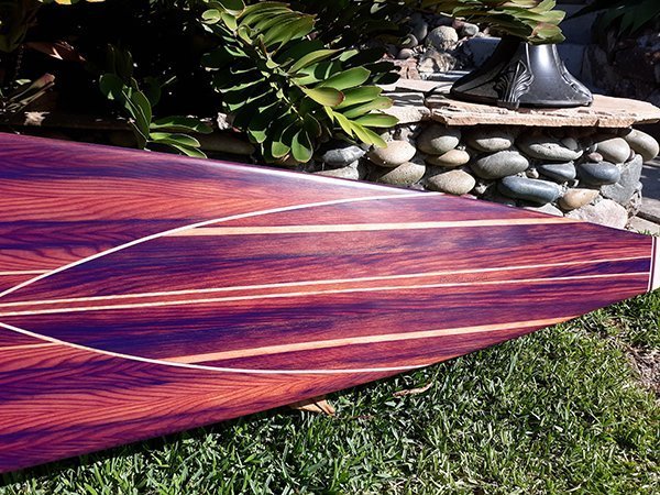 wood paddle board tail with decorative tail block